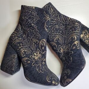 Ash Fedora chunky heel metallic brocade ankle boot